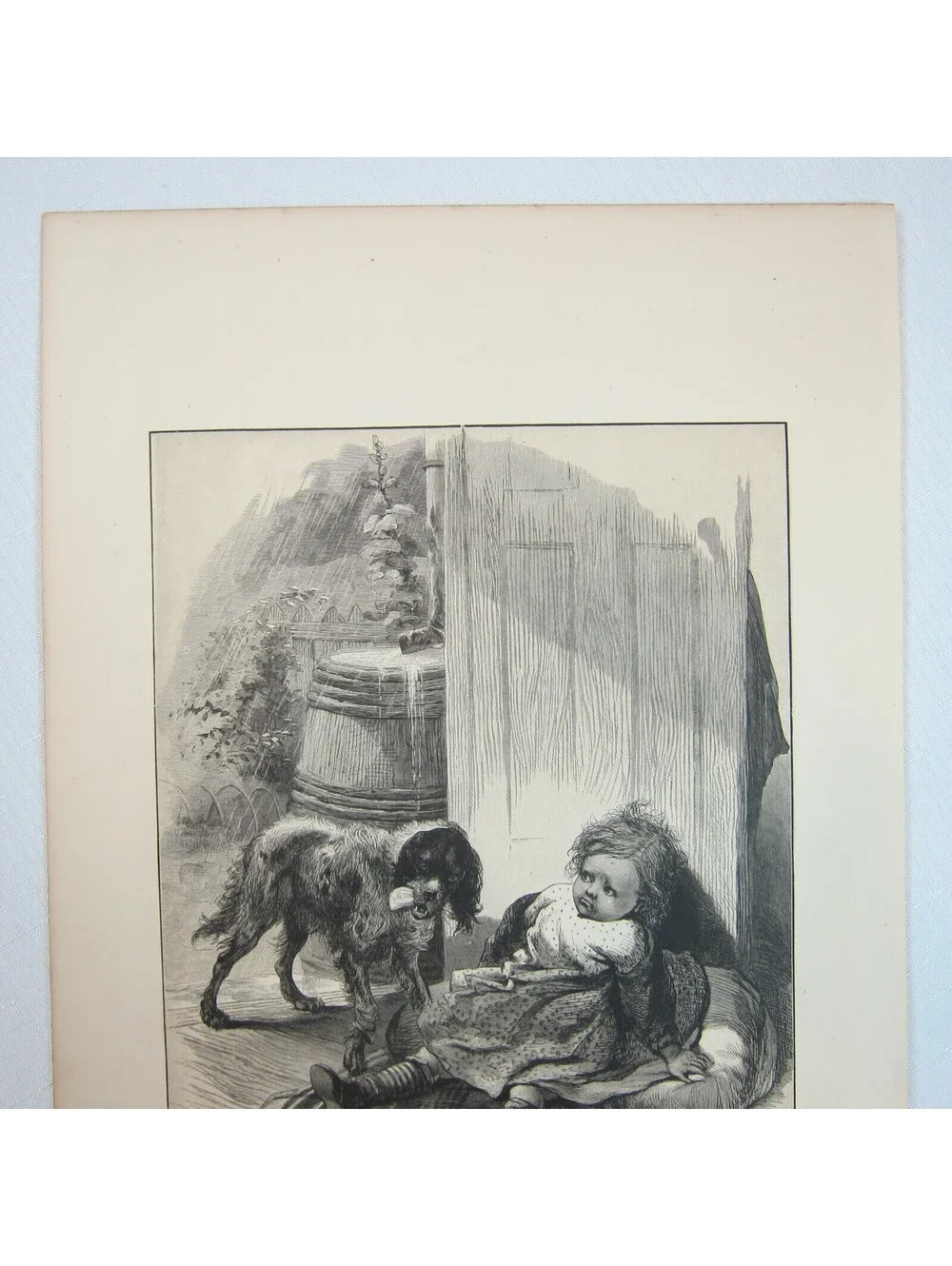 Antique 1873 Wood Engraving Print The Strange Dog by John S. Davis, The Aldine